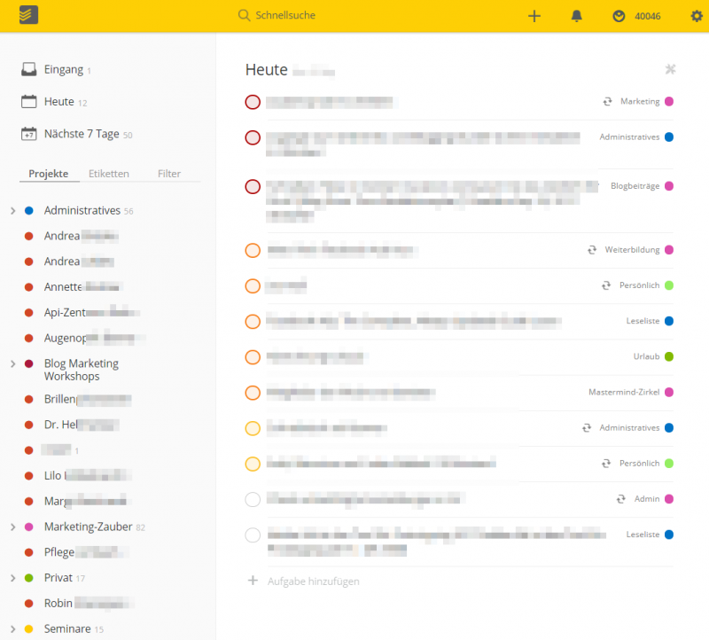 Marketing Aufgaben organisieren mit ToDoIst - Screenshot